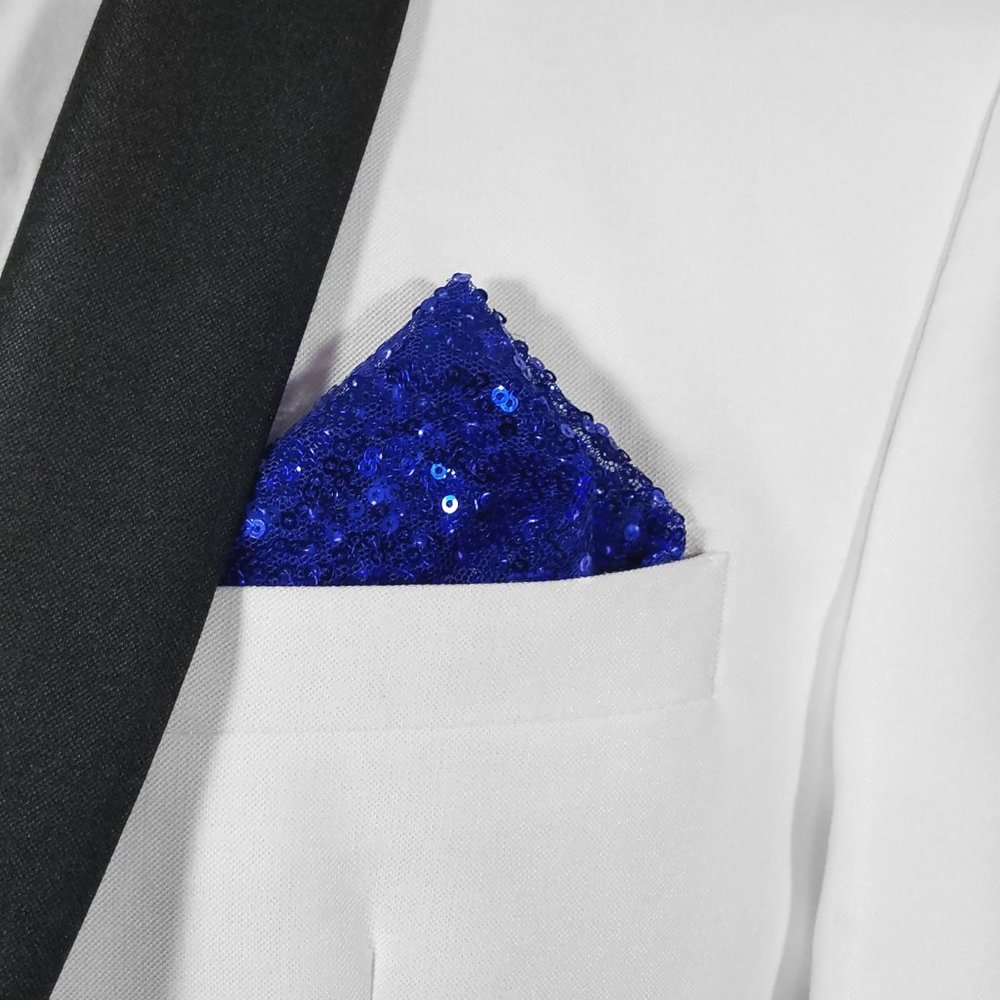NEW - Men's Royal Blue Sequin Pre-Folded Pocket Square Insert - Point Design